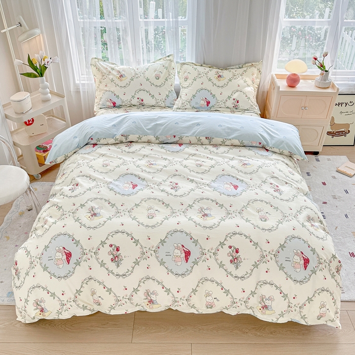 91家纺网 家纺一手货源 找家纺 金盛纺 2025新款全棉印花四件套 春游泡泡