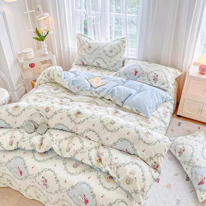 91家纺网 家纺一手货源 找家纺 金盛纺 2025新款全棉印花四件套 春游泡泡