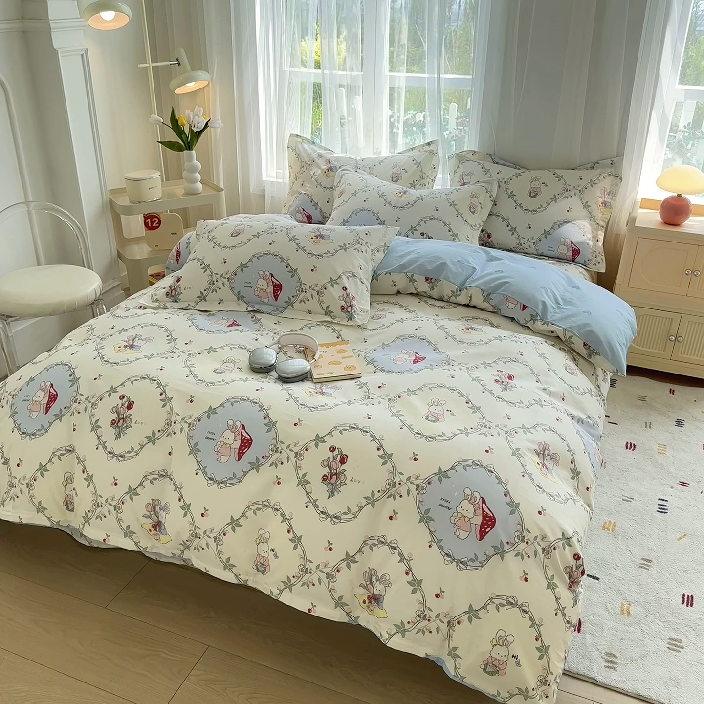 91家纺网 家纺一手货源 找家纺 金盛纺 2025新款全棉印花四件套 春游泡泡