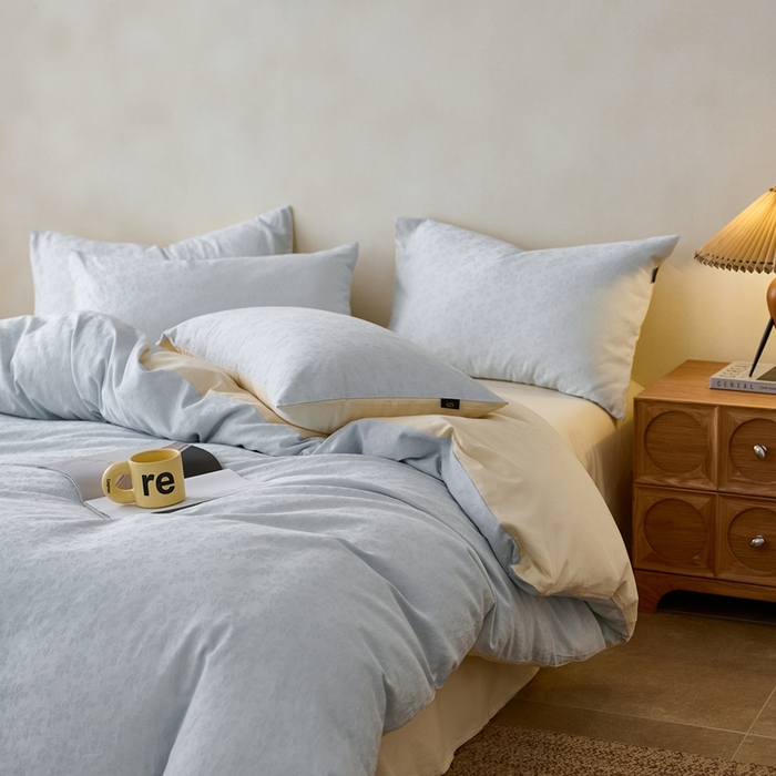 91家纺网 家纺一手货源 找家纺 禾时 2025新款60s轻奢提花磨毛四件套-最清风 最清风-蓝