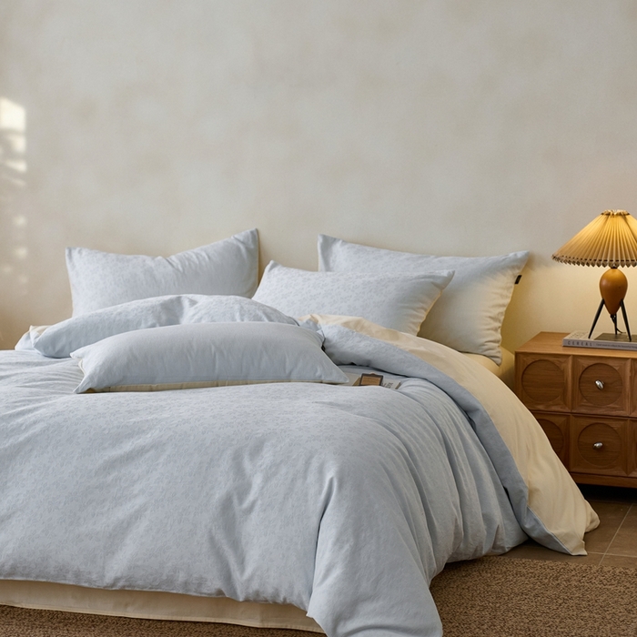 91家纺网 家纺一手货源 找家纺 禾时 2025新款60s轻奢提花磨毛四件套-最清风 最清风-蓝