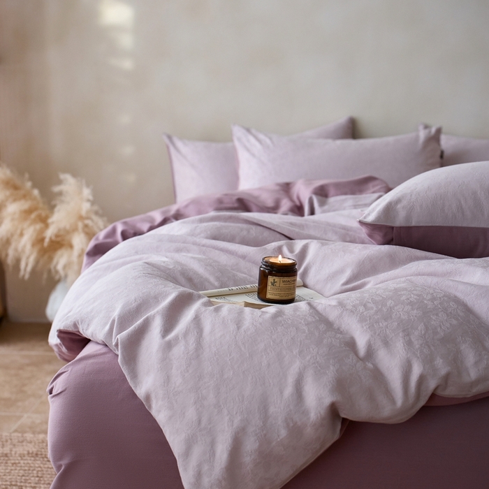 91家纺网 家纺一手货源 找家纺 禾时 2025新款60s轻奢提花磨毛四件套-最清风 最清风-浅紫