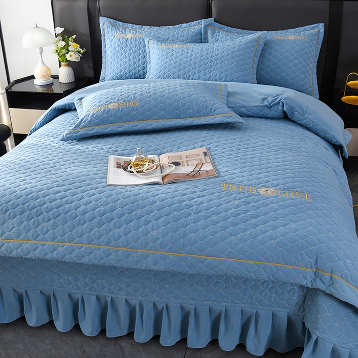 91家纺网 家纺一手货源 找家纺 代芙家纺 2025新款锦棉床盖四件套-压线款 花香-压线款-绅士蓝