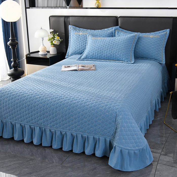 91家纺网 家纺一手货源 找家纺 代芙家纺 2025新款锦棉床盖四件套-压线款 花香-压线款-绅士蓝