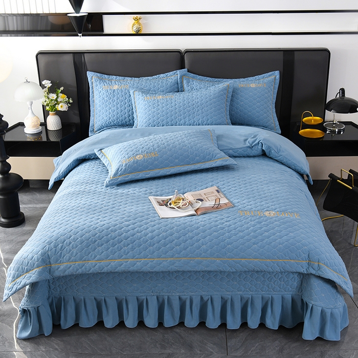 91家纺网 家纺一手货源 找家纺 代芙家纺 2025新款锦棉床盖四件套-压线款 花香-压线款-绅士蓝