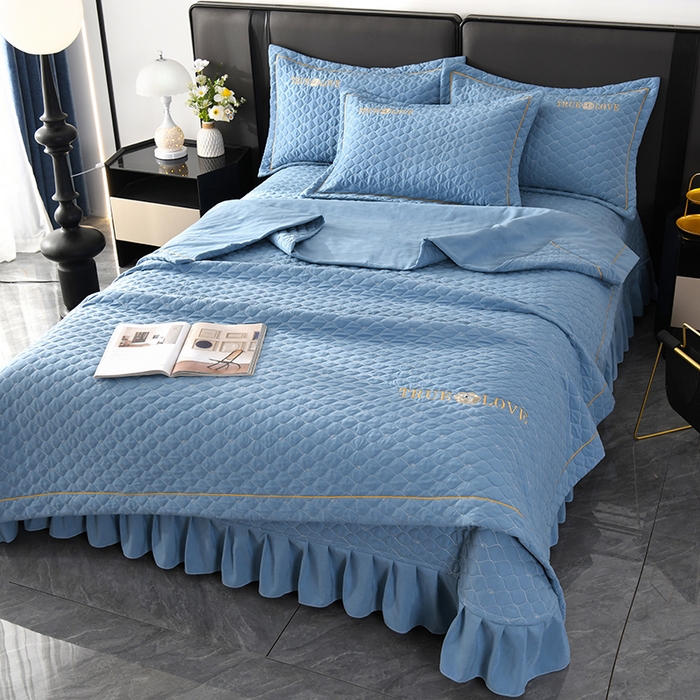 91家纺网 家纺一手货源 找家纺 代芙家纺 2025新款锦棉床盖四件套-压线款 花香-压线款-绅士蓝