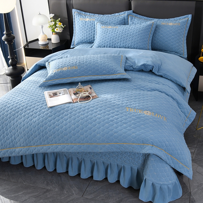 91家纺网 家纺一手货源 找家纺 代芙家纺 2025新款锦棉床盖四件套-压线款 花香-压线款-绅士蓝