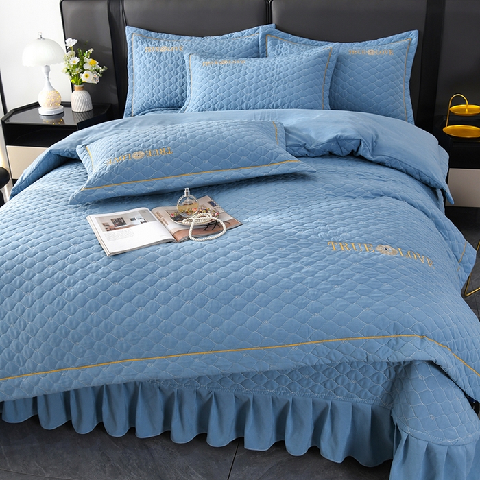 91家纺网 家纺一手货源 找家纺 代芙家纺 2025新款锦棉床盖四件套-压线款 花香-压线款-绅士蓝