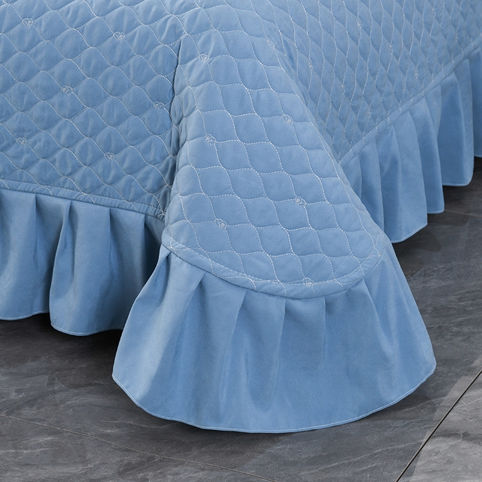 91家纺网 家纺一手货源 找家纺 代芙家纺 2025新款锦棉床盖四件套-压线款 花香-压线款-绅士蓝