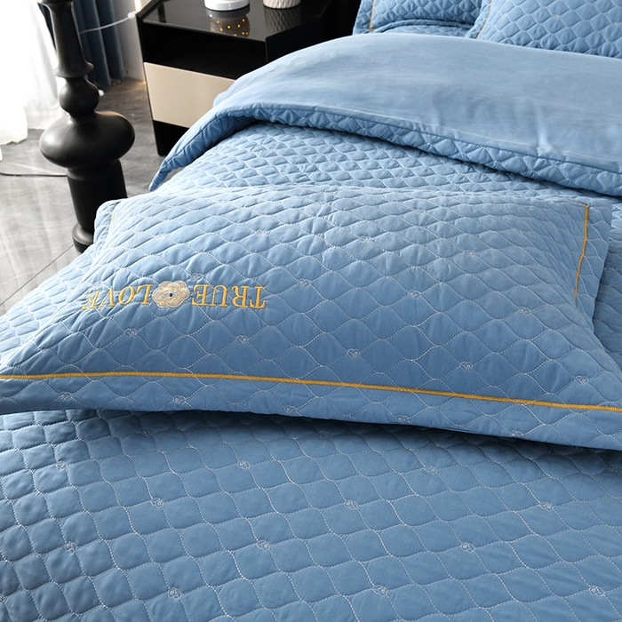 91家纺网 家纺一手货源 找家纺 代芙家纺 2025新款锦棉床盖四件套-压线款 花香-压线款-绅士蓝