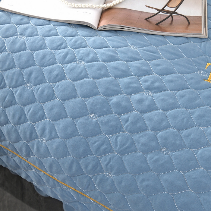 91家纺网 家纺一手货源 找家纺 代芙家纺 2025新款锦棉床盖四件套-压线款 花香-压线款-绅士蓝