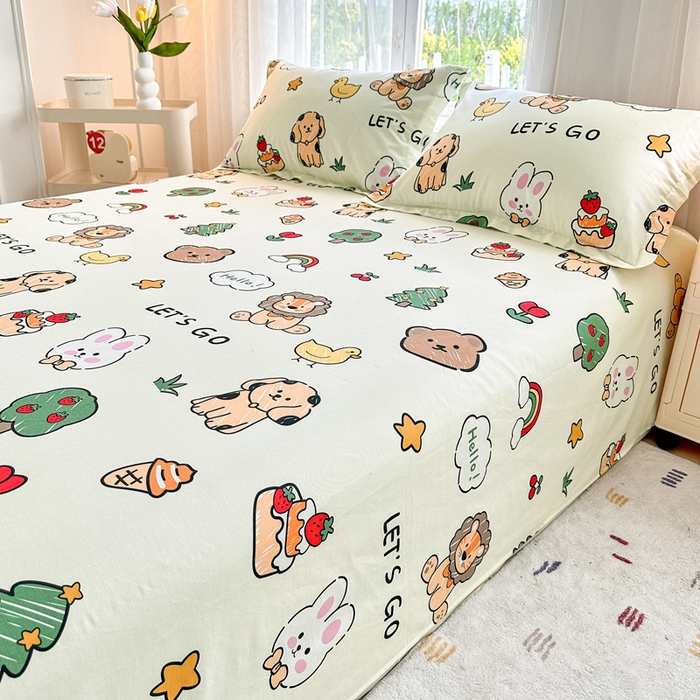 91家纺网 家纺一手货源 找家纺 金盛纺 2025新款全棉印花四件套 动物园