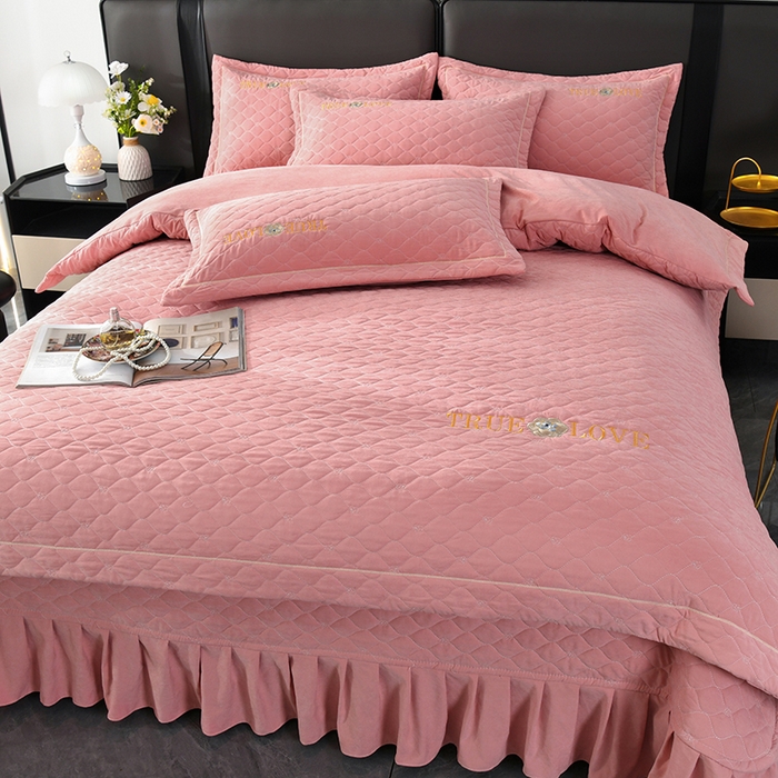 代芙家纺 2025新款锦棉床盖四件套-压线款 花香-压线款-豆沙粉