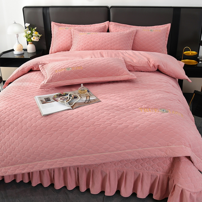 91家纺网 家纺一手货源 找家纺 代芙家纺 2025新款锦棉床盖四件套-压线款 花香-压线款-豆沙粉