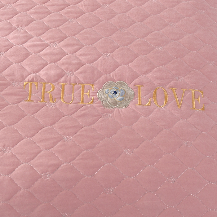 91家纺网 家纺一手货源 找家纺 代芙家纺 2025新款锦棉床盖四件套-压线款 花香-压线款-豆沙粉