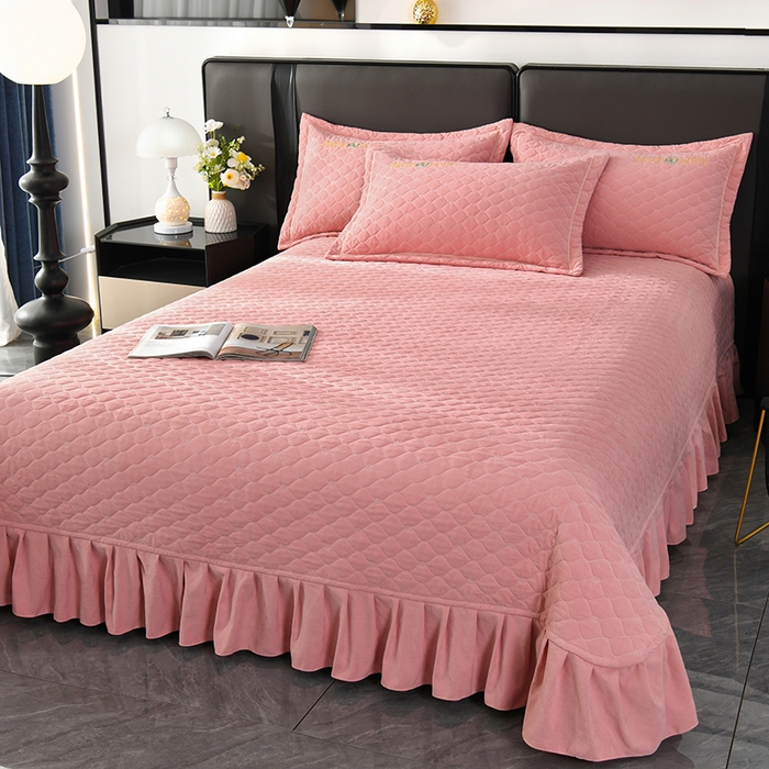 91家纺网 家纺一手货源 找家纺 代芙家纺 2025新款锦棉床盖四件套-压线款 花香-压线款-豆沙粉