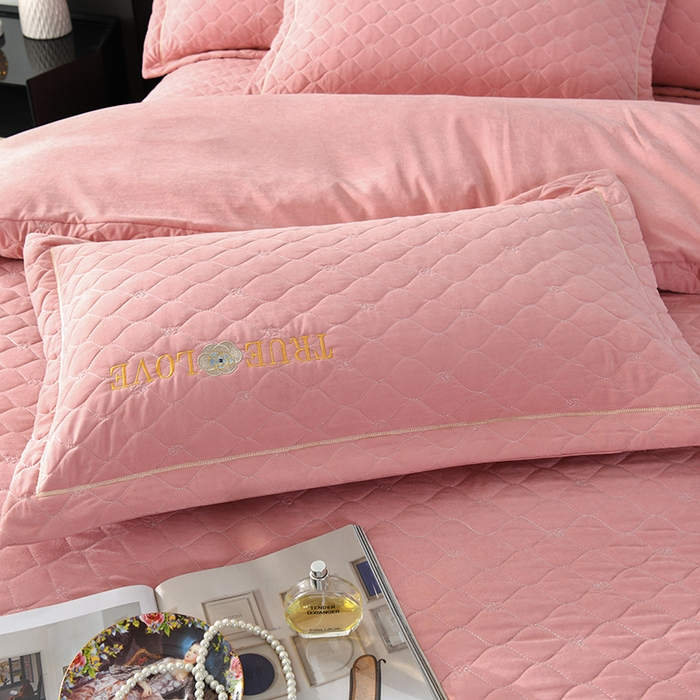 91家纺网 家纺一手货源 找家纺 代芙家纺 2025新款锦棉床盖四件套-压线款 花香-压线款-豆沙粉