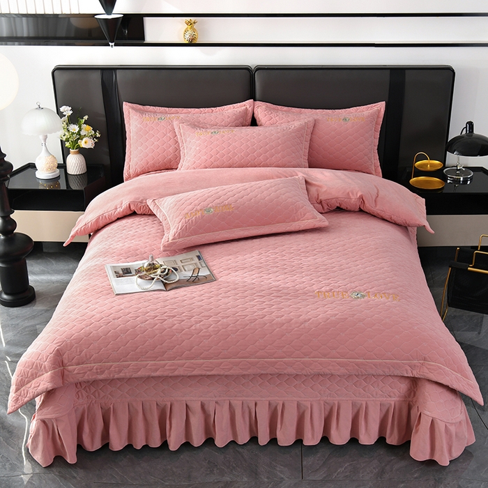 91家纺网 家纺一手货源 找家纺 代芙家纺 2025新款锦棉床盖四件套-压线款 花香-压线款-豆沙粉