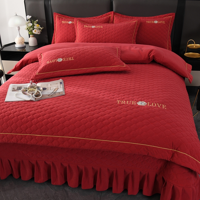 代芙家纺 2025新款锦棉床盖四件套-压线款 花香-压线款-酒红