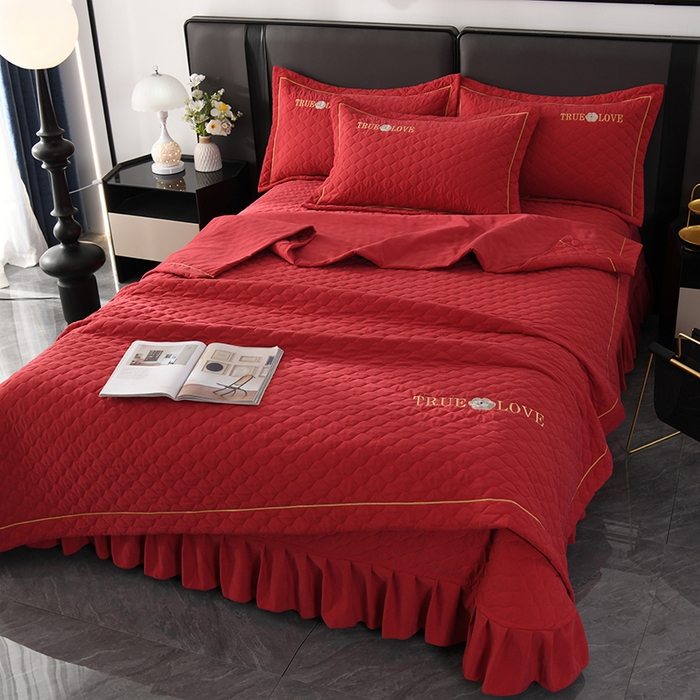 91家纺网 家纺一手货源 找家纺 代芙家纺 2025新款锦棉床盖四件套-压线款 花香-压线款-酒红