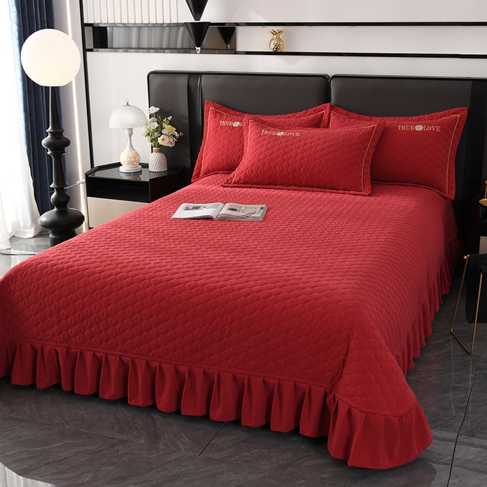 91家纺网 家纺一手货源 找家纺 代芙家纺 2025新款锦棉床盖四件套-压线款 花香-压线款-酒红