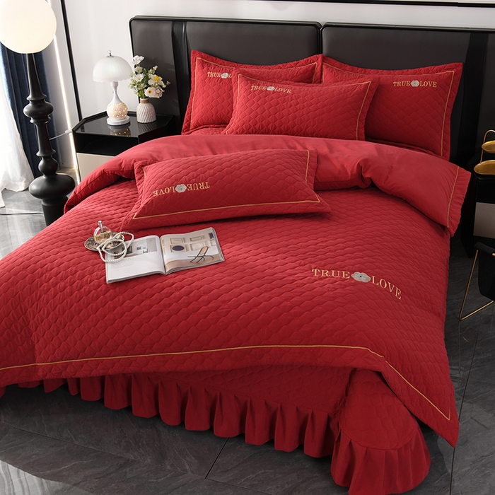 91家纺网 家纺一手货源 找家纺 代芙家纺 2025新款锦棉床盖四件套-压线款 花香-压线款-酒红