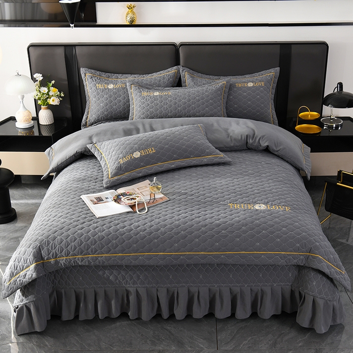 91家纺网 家纺一手货源 找家纺 代芙家纺 2025新款锦棉床盖四件套-压线款 压花香-线款-雅灰