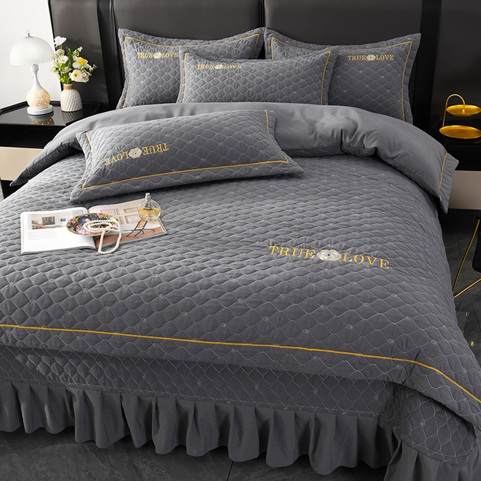 代芙家纺 2025新款锦棉床盖四件套-压线款 压花香-线款-雅灰