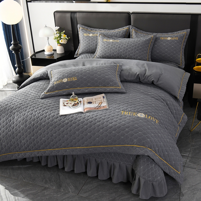 91家纺网 家纺一手货源 找家纺 代芙家纺 2025新款锦棉床盖四件套-压线款 压花香-线款-雅灰