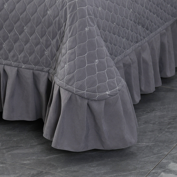 91家纺网 家纺一手货源 找家纺 代芙家纺 2025新款锦棉床盖四件套-压线款 压花香-线款-雅灰