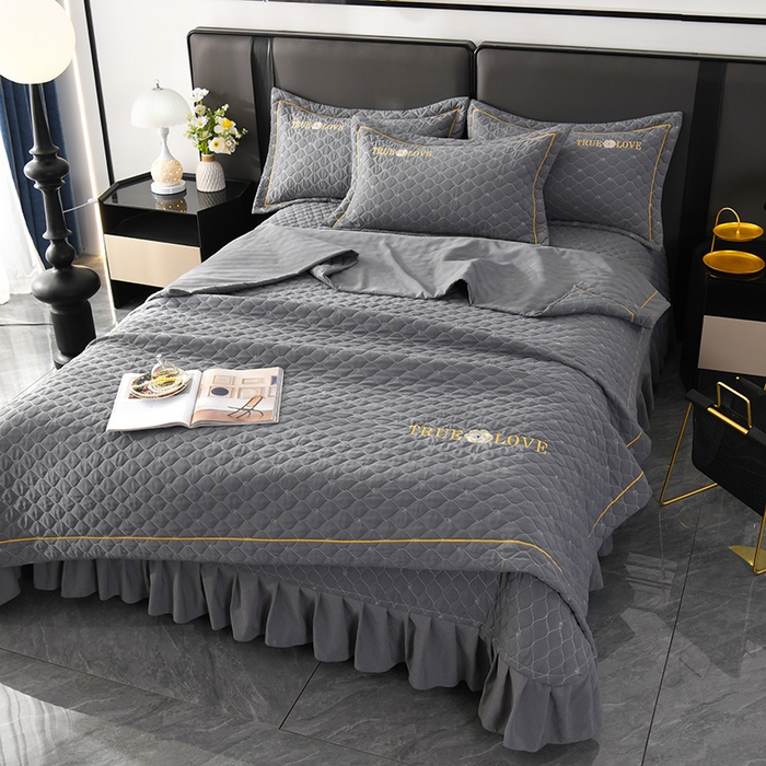 91家纺网 家纺一手货源 找家纺 代芙家纺 2025新款锦棉床盖四件套-压线款 压花香-线款-雅灰