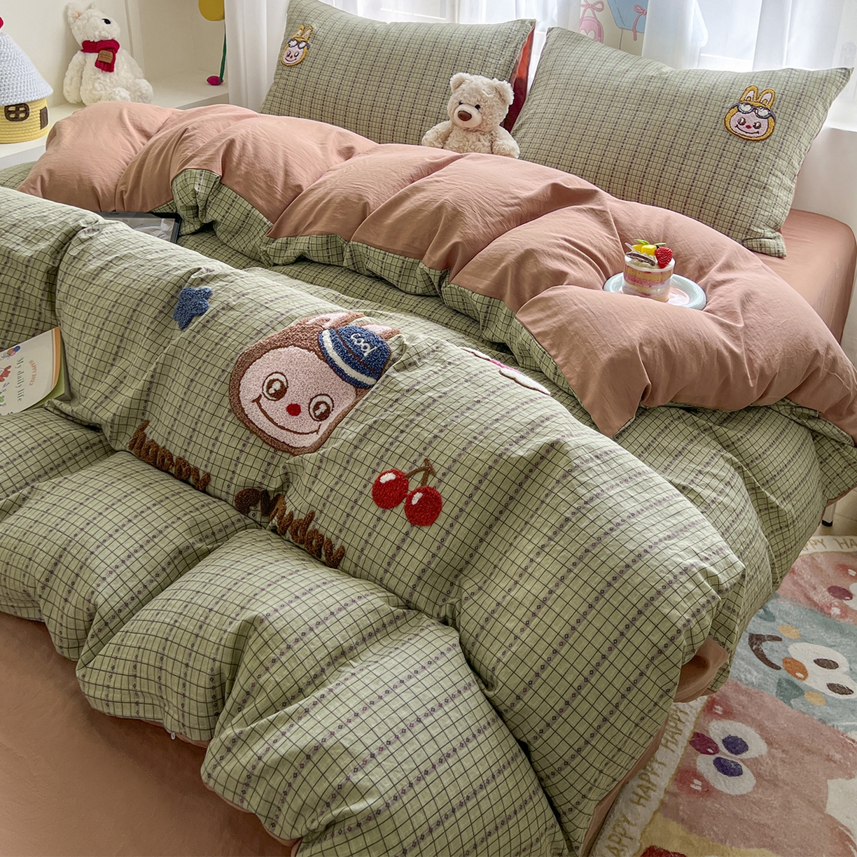 奥汀洛家纺 2025新款斜纹云感棉毛巾绣四件套 樱桃拉布