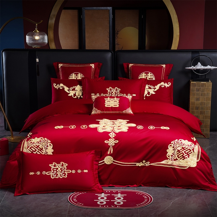 91家纺网 家纺一手货源 找家纺 用心 2025新款婚庆全棉刺绣四件套多件套系列喜上添花