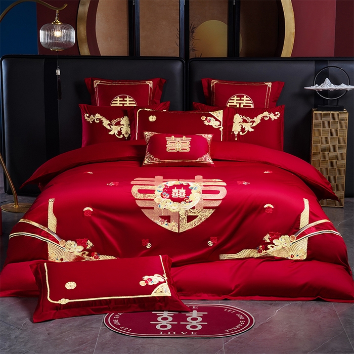 91家纺网 家纺一手货源 找家纺 用心 2025新款婚庆全棉刺绣四件套多件套系列喜事到家