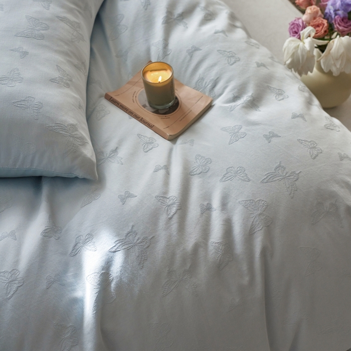 91家纺网 家纺一手货源 找家纺 禾时 2025新款60s轻奢提花磨毛四件套-简蝶 简蝶 -淡蓝