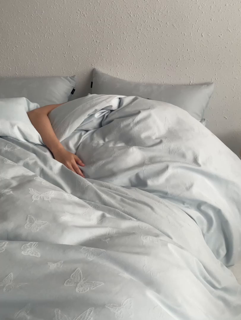 91家纺网 家纺一手货源 找家纺 禾时 2025新款60s轻奢提花磨毛四件套-简蝶 简蝶 -淡蓝