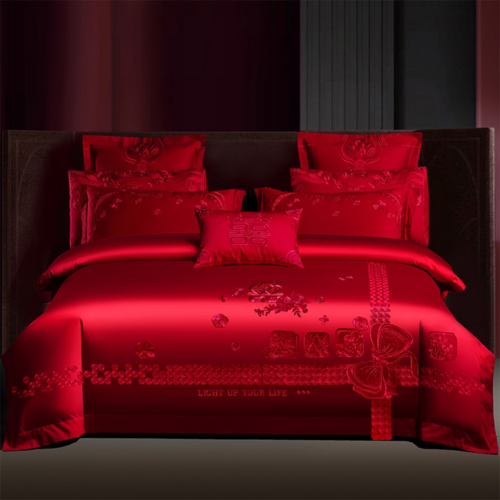 91家纺网 家纺一手货源 找家纺 用心 2025新款婚庆全棉刺绣四件套多件套系列幸福喜嫁红