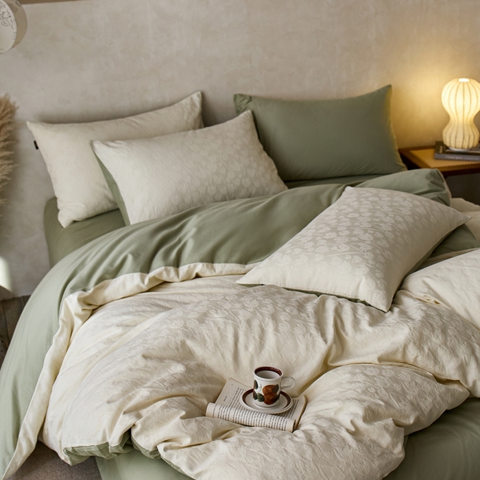 91家纺网 家纺一手货源 找家纺 （总）禾时 2025新款60s轻奢提花磨毛四件套-郁见春色