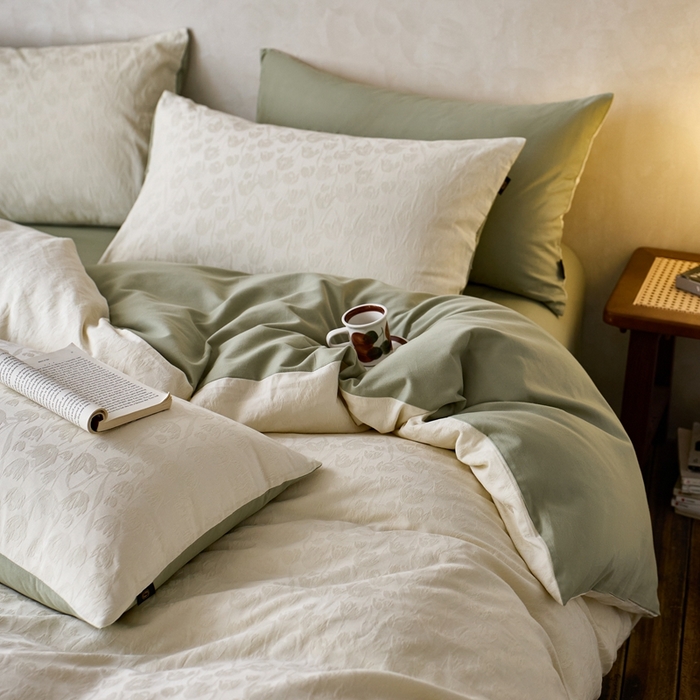 91家纺网 家纺一手货源 找家纺 禾时 2025新款60s轻奢提花磨毛四件套-郁见春色 郁见春色-米白