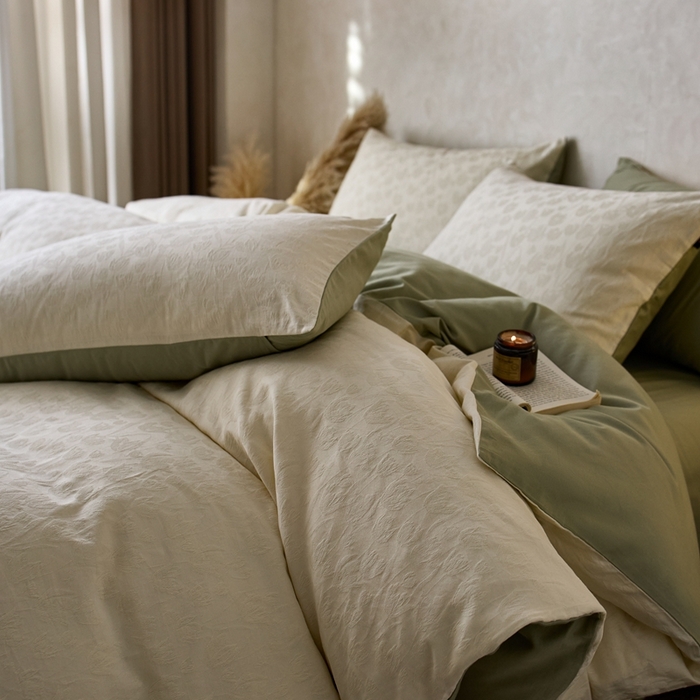 91家纺网 家纺一手货源 找家纺 禾时 2025新款60s轻奢提花磨毛四件套-郁见春色 郁见春色-米白