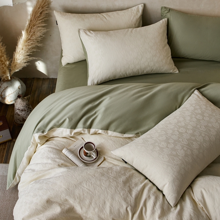 91家纺网 家纺一手货源 找家纺 禾时 2025新款60s轻奢提花磨毛四件套-郁见春色 郁见春色-米白