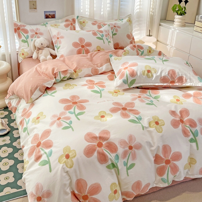 91家纺网 家纺一手货源 找家纺 金盛纺 2025新款全棉印花四件套 桔阳花