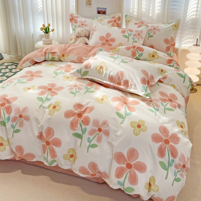 91家纺网 家纺一手货源 找家纺 金盛纺 2025新款全棉印花四件套 桔阳花