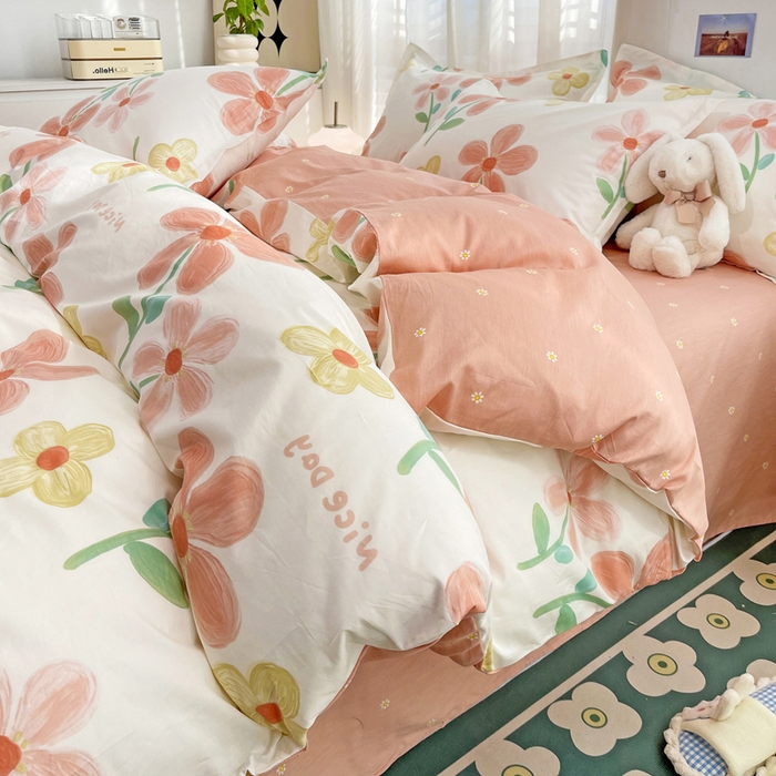 91家纺网 家纺一手货源 找家纺 金盛纺 2025新款全棉印花四件套 桔阳花