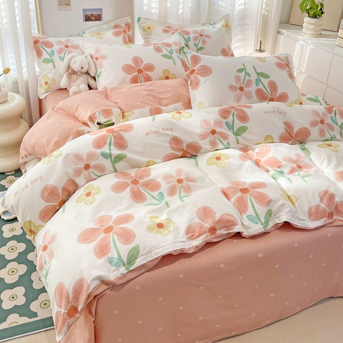 91家纺网 家纺一手货源 找家纺 金盛纺 2025新款全棉印花四件套 桔阳花