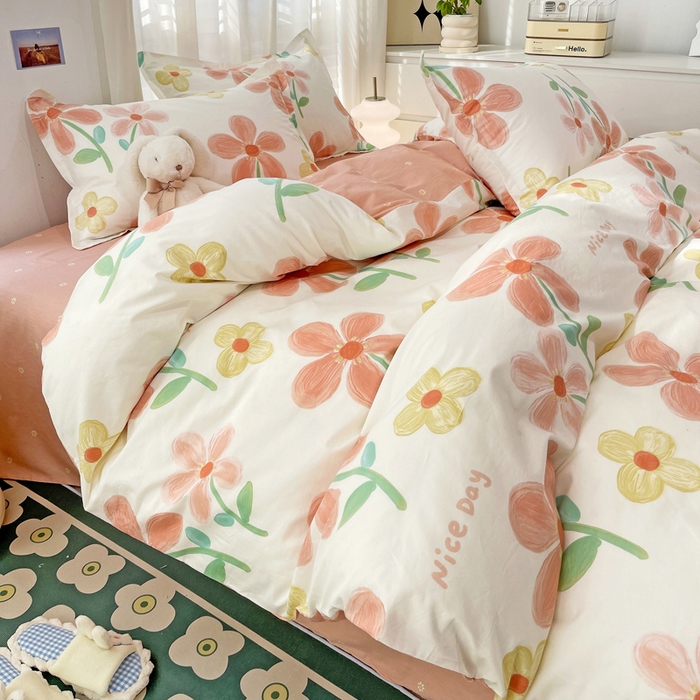 91家纺网 家纺一手货源 找家纺 金盛纺 2025新款全棉印花四件套 桔阳花