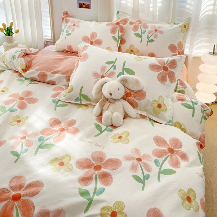 91家纺网 家纺一手货源 找家纺 金盛纺 2025新款全棉印花四件套 桔阳花