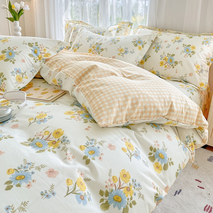 91家纺网 家纺一手货源 找家纺 金盛纺 2025新款全棉印花四件套 冷露金桂