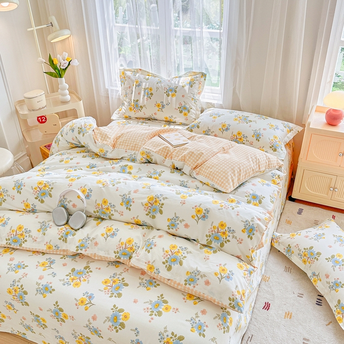 91家纺网 家纺一手货源 找家纺 金盛纺 2025新款全棉印花四件套 冷露金桂