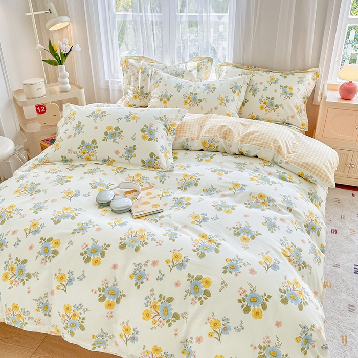 91家纺网 家纺一手货源 找家纺 金盛纺 2025新款全棉印花四件套 冷露金桂